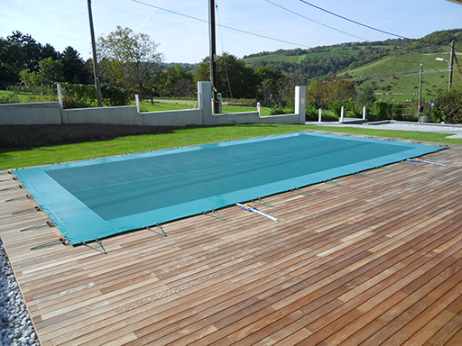 Couverture hiver pour piscine hors sol Bois Grille WOOD Bleu/noir forme A